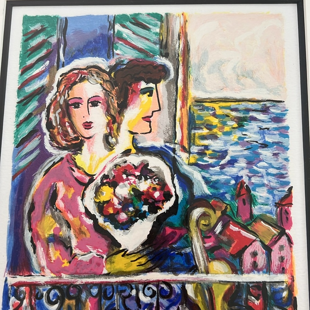 Gold Framed Abstract Lithograph Painting. Art by Zamy Steynovitz, 1998. - Picture 8 of 9